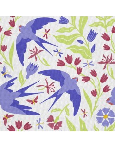 OUTDOOR DEKOSTOFFE OXFORD - Motiv Schwalben und Blumen