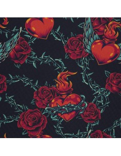 OUTDOOR DEKOSTOFFE OXFORD - Motiv Herzen Rosen Stacheldraht