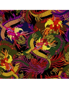 OUTDOOR DEKOSTOFFE OXFORD - Motiv bunte chinesische Drachen
