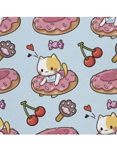 OUTDOOR DEKOSTOFFE OXFORD - Motiv Kätzchen in einem Donut