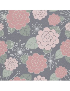 OUTDOOR DEKOSTOFFE OXFORD - Motiv rosa Blüten auf grauem Hintergrund