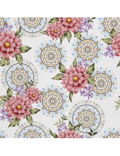 OUTDOOR DEKOSTOFFE OXFORD - Motiv rosa und lila Blüten