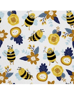 OUTDOOR DEKOSTOFFE OXFORD - Motiv Bienen und Blumen