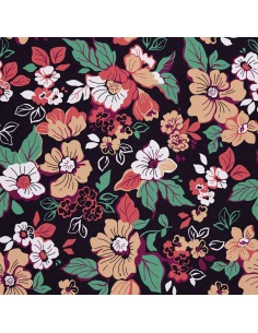 OUTDOOR DEKOSTOFFE OXFORD - Motiv Blumen auf schwarzem 3