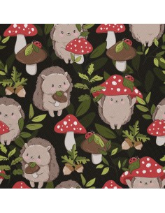 OUTDOOR DEKOSTOFFE OXFORD - Motiv Igel und Giftpilz im Wald