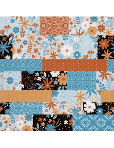 OUTDOOR DEKOSTOFFE OXFORD - Motiv Patches von Blumen Punkten und Spitze