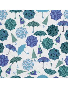 OUTDOOR DEKOSTOFFE OXFORD - Motiv blaue Regenschirme