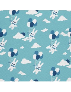 OUTDOOR DEKOSTOFFE OXFORD - Motiv Kaninchen mit Luftballons