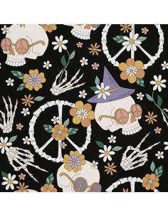 OUTDOOR DEKOSTOFFE OXFORD - Motiv Hippie-Knochen und Blumen