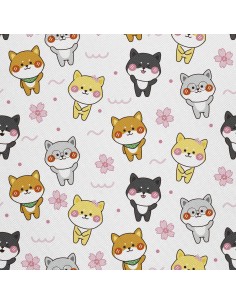 OUTDOOR DEKOSTOFFE OXFORD - Motiv shiba inu hunde mit blume