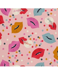 OUTDOOR DEKOSTOFFE OXFORD - Motiv Lippen auf einem rosa