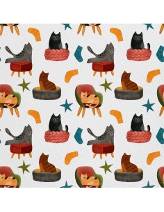 OUTDOOR DEKOSTOFFE OXFORD - Motiv Katzen und Socken