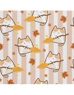 OUTDOOR DEKOSTOFFE OXFORD - Motiv Katze mit einem Besen