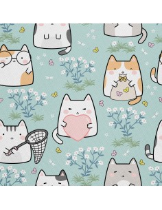 OUTDOOR DEKOSTOFFE OXFORD - Motiv Katze auf der Wiese