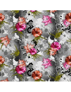 OUTDOOR DEKOSTOFFE OXFORD - Motiv Blumen auf einem abstrakten Hintergrund