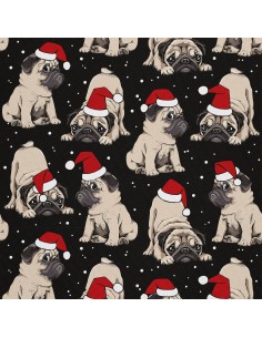 OUTDOOR DEKOSTOFFE OXFORD - Motiv Möpse in Weihnachtsmütze