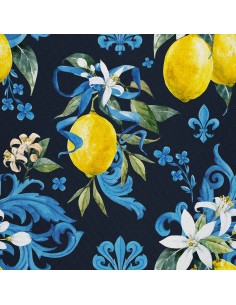 OUTDOOR DEKOSTOFFE OXFORD - Motiv Zitronen mit Blumen