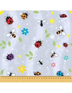 OUTDOOR DEKOSTOFFE OXFORD - Motiv Marienkäfer und Insekten auf blauem