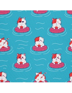 OUTDOOR DEKOSTOFFE OXFORD - Motiv Kätzchen in rosa Schwimmkreisen I DR153