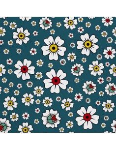 OUTDOOR DEKOSTOFFE OXFORD - Motiv Blumen auf blauem