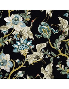 OUTDOOR DEKOSTOFFE OXFORD - Motiv Kranich und Blumen