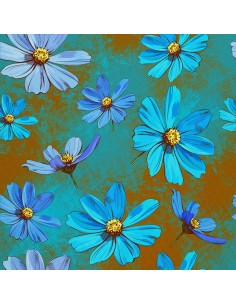 OUTDOOR DEKOSTOFFE OXFORD - Motiv Blaue Blumen 2