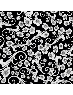 OUTDOOR DEKOSTOFFE OXFORD - Motiv Kleine Blumen auf schwarzem