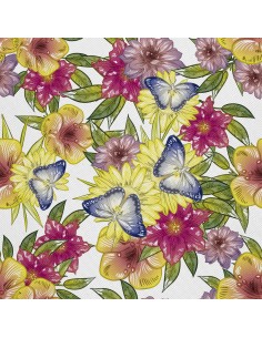 OUTDOOR DEKOSTOFFE OXFORD - Motiv Blumen und blaue Schmetterlinge