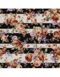 OUTDOOR DEKOSTOFFE OXFORD - Motiv Rosen auf den Streifen