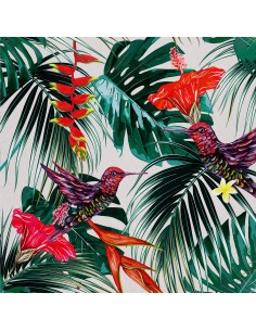 OUTDOOR DEKOSTOFFE OXFORD - Motiv Bunter Kolibri in den Blättern