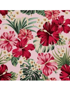 OUTDOOR DEKOSTOFFE OXFORD - Motiv Rosa Hibiskus