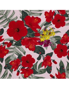 OUTDOOR DEKOSTOFFE OXFORD - Motiv Roter Hibiskus