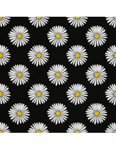 OUTDOOR DEKOSTOFFE OXFORD - Motiv Gänseblümchen auf schwarzem 2