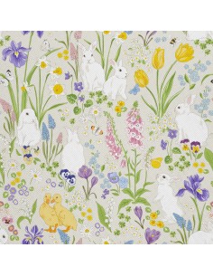 OUTDOOR DEKOSTOFFE OXFORD - Motiv Hasen und Enten in Blumen