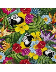 OUTDOOR DEKOSTOFFE OXFORD - Motiv Ara-Papagei in Blumen