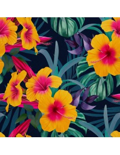 OUTDOOR DEKOSTOFFE OXFORD - Motiv Gelber Hibiskus