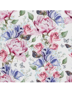 OUTDOOR DEKOSTOFFE OXFORD - Motiv Rosen und Schmetterlinge