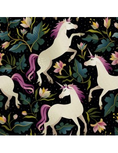 OUTDOOR DEKOSTOFFE OXFORD - Motiv Einhorn in Blumen