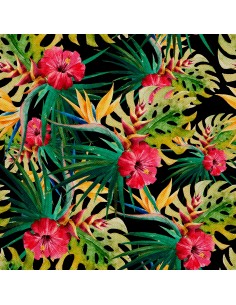 OUTDOOR DEKOSTOFFE OXFORD - Motiv Tropische Blumen und Blätter