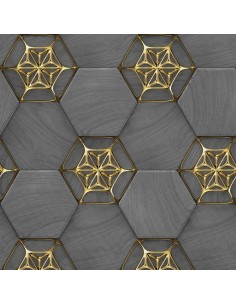 OUTDOOR DEKOSTOFFE OXFORD - Motiv Graue Sechsecke und Goldverzierungen