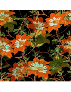 OUTDOOR DEKOSTOFFE OXFORD - Motiv Orangefarbene Blumen