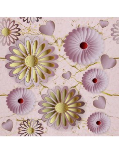 OUTDOOR DEKOSTOFFE OXFORD - Motiv Rosa und goldene Blumen