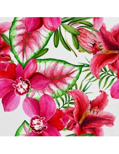 OUTDOOR DEKOSTOFFE OXFORD - Motiv Rosa Lilien Aquarell