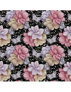 OUTDOOR DEKOSTOFFE OXFORD - Motiv Blumen und Schmetterlinge 2