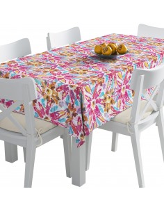 Tischdecke Abwaschbar Tischtuch Gartentischdecke Fleckschutz Wasserabweisend Tafeldecke - Blumen mit Punkten bemalt