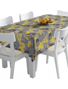 Tischdecke Abwaschbar Tischtuch Gartentischdecke Fleckschutz Wasserabweisend Tafeldecke - gelb-graue abstraktion