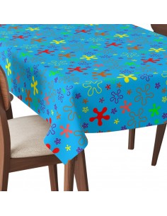 Tischdecke Abwaschbar Tischtuch Gartentischdecke Fleckschutz Wasserabweisend Tafeldecke - bunte Spritzer auf blauem
