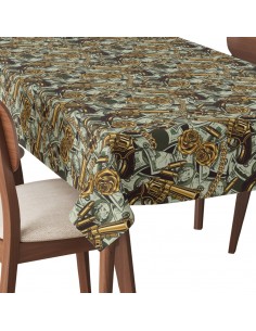 Tischdecke Abwaschbar Tischtuch Gartentischdecke Fleckschutz Wasserabweisend Tafeldecke - Waffen und Rosen - golden