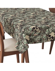 Tischdecke Abwaschbar Tischtuch Gartentischdecke Fleckschutz Wasserabweisend Tafeldecke - Schädel, Dollars 2