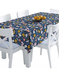 Tischdecke Abwaschbar Tischtuch Gartentischdecke Fleckschutz Wasserabweisend Tafeldecke - Skelette in Blumen
